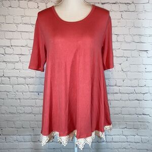 Umgee Salmon Embroidered Hem Tunic